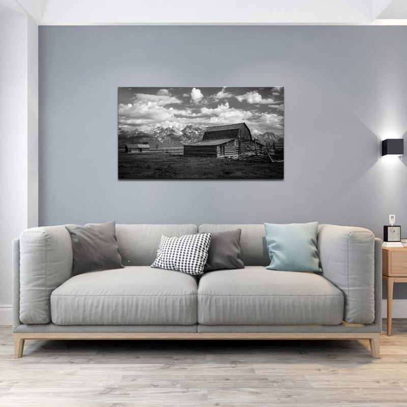 LevvArts Grand Teton National Park Picture Canvas Wall Art Black and White Moulton Barn Poster Prints USA Landscape Wyoming Canvas Artwork for Home Living Room Decor Framed Ready to Hang - Image 2